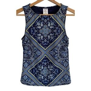 Lands End Navy Blue Paisley Tankini Swim Top Size 4 Vacation Beach Athletic Pool